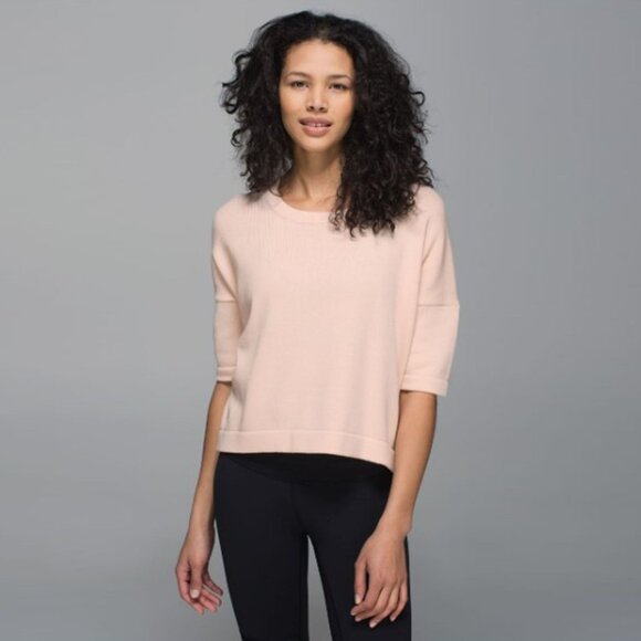 lululemon athletica Sweaters - LULULEMON Bhakti Reality Short Sleeve Cotton Sweater in Butter Pink No Size Tag/